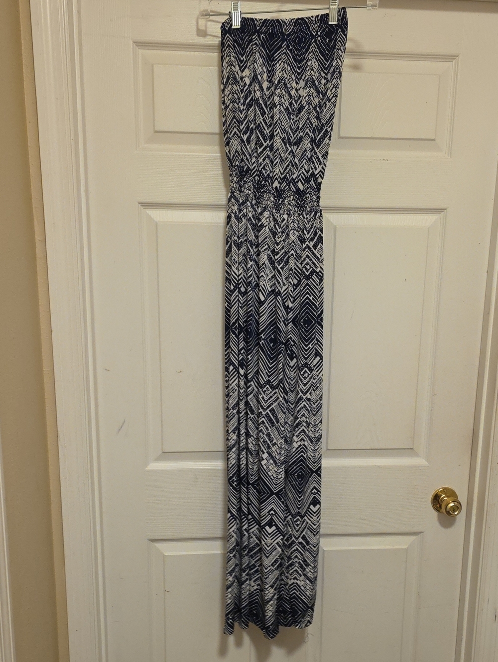 Camille La Vie Navy and White Strapless Printed Maxi Dress